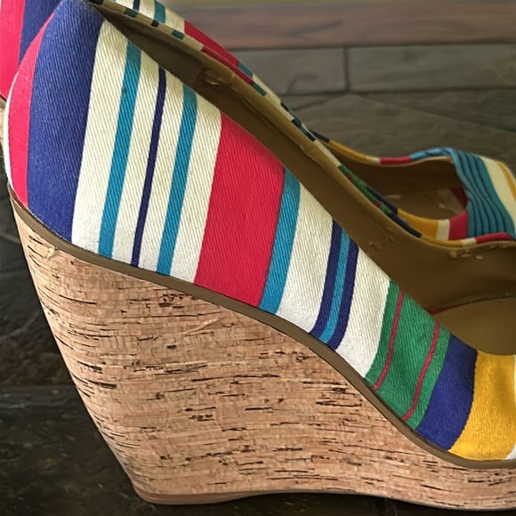 Nine West Wild Thingo Multi-Colored Striped Wedges Heels Shoes Size 8 - Picture 11 of 11